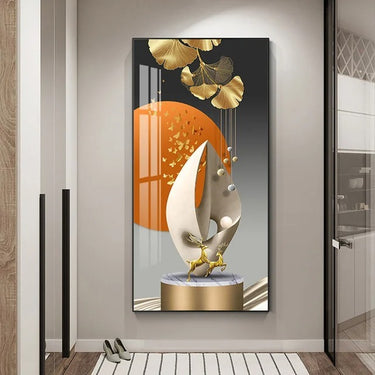 Wall Art Painting  Lantern poster art  Deer wall decor  Golden leaf artwork  Modern canvas art  Nordic wall painting  Living room decoration  Canvas wall art  Deer lantern painting  Golden leaf poster  Modern Nordic wall art