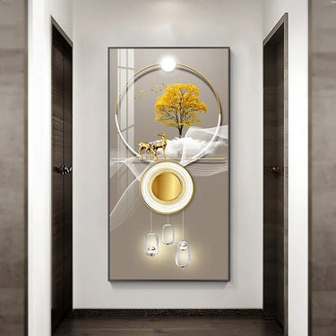 Wall Art Painting  Lantern poster art  Deer wall decor  Golden leaf artwork  Modern canvas art  Nordic wall painting  Living room decoration  Canvas wall art  Deer lantern painting  Golden leaf poster  Modern Nordic wall art