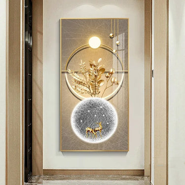 Wall Art Painting  Lantern poster art  Deer wall decor  Golden leaf artwork  Modern canvas art  Nordic wall painting  Living room decoration  Canvas wall art  Deer lantern painting  Golden leaf poster  Modern Nordic wall art